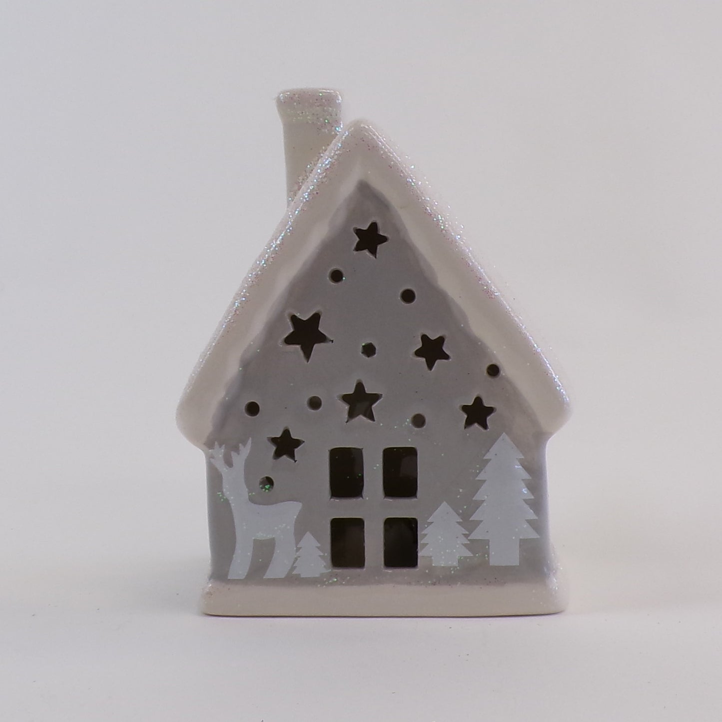 House LED 4.5" With Reindeer & Trees
