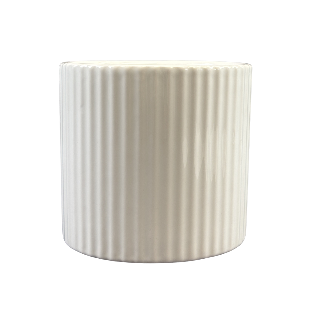 Pot Cover White Ribbed Cylinder