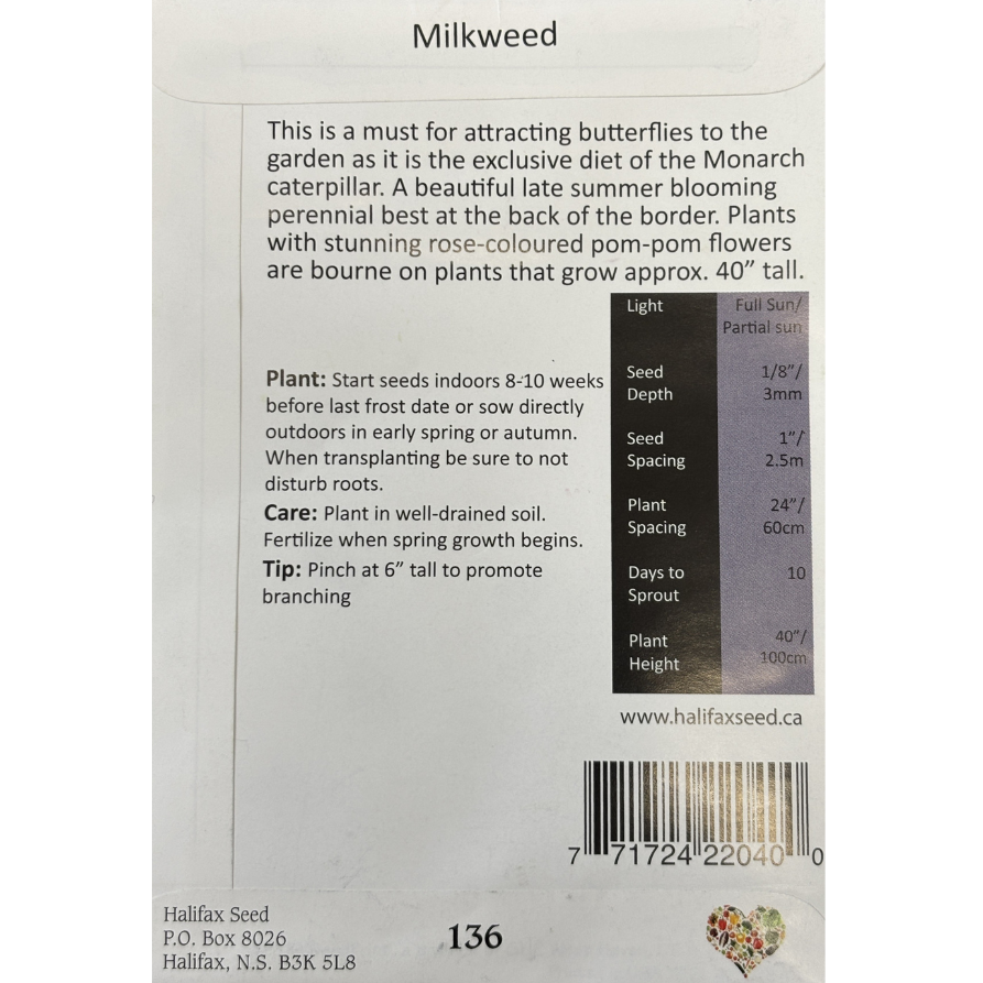 Halifax Seed Milkweed Carmine Rose Pkg.