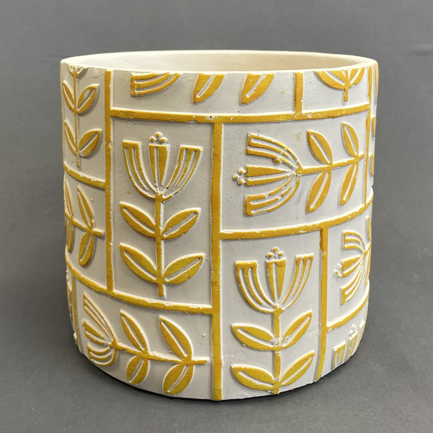 Pot Floral Grid Yellow 6.5"
