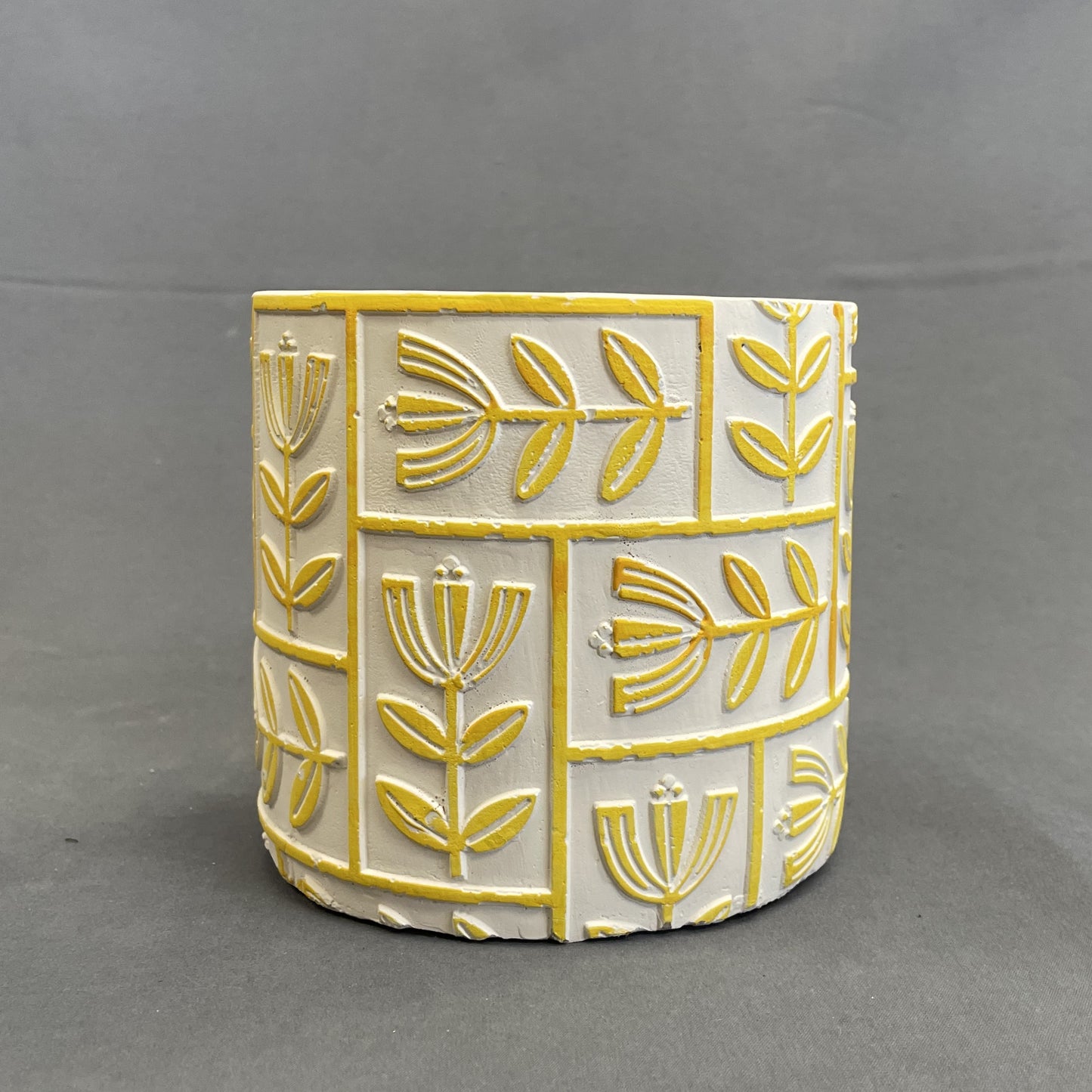Pot Floral Grid Yellow 6.5"