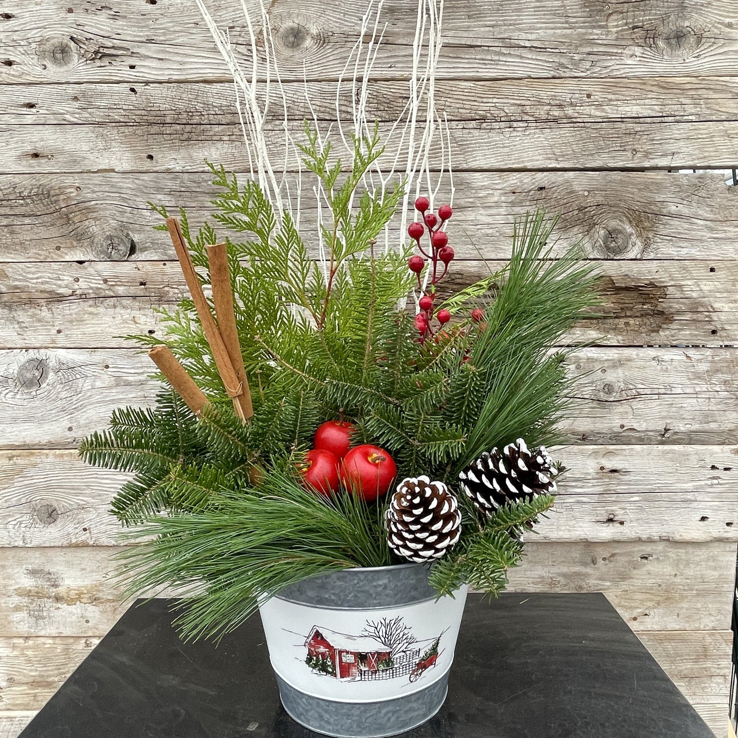 Christmas Planter Farmhouse Metal Pot 9x7"