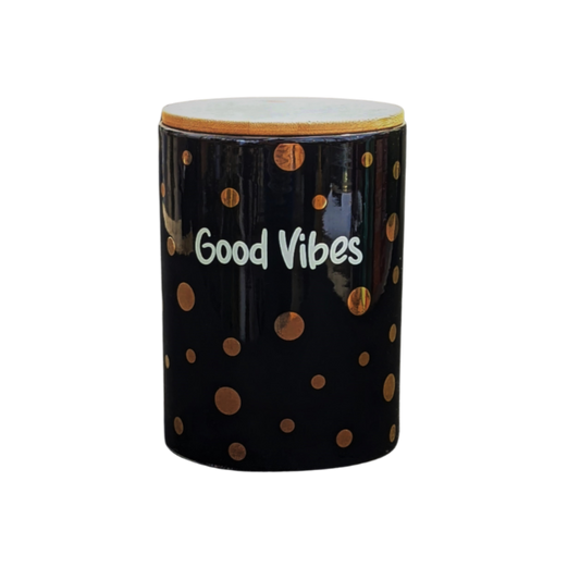 Stash Jar Black/Gold Dots Good Vibes