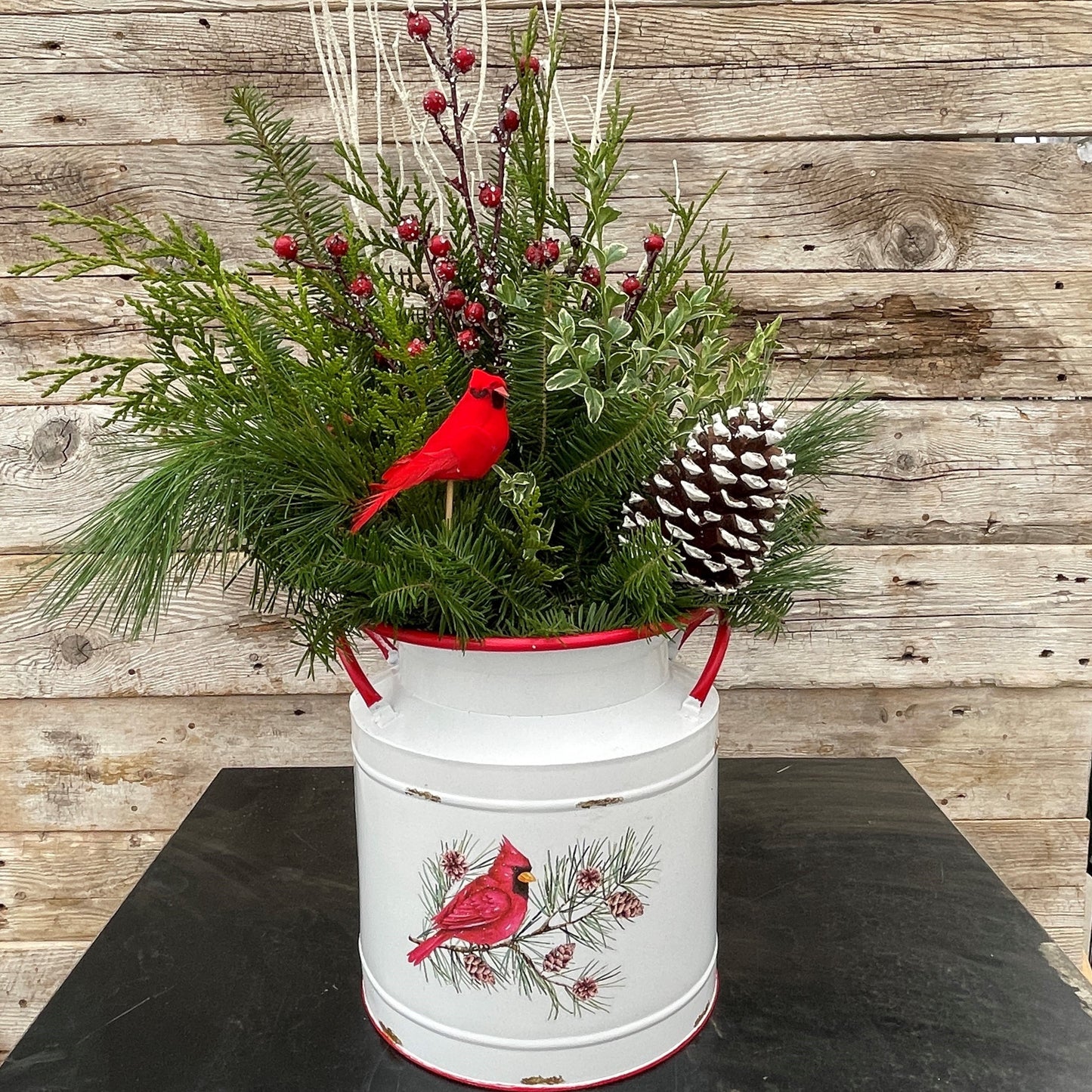 Christmas Planter "Cardinal" Metal Pot 7.26x6"