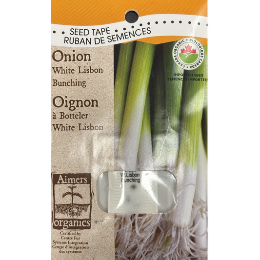 Aimers Organics Seed Tape Onion White Lisbon Bunching Seed Pkg.
