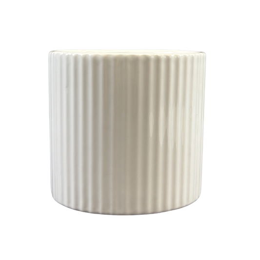 Pot Cover White Ribbed Cylinder