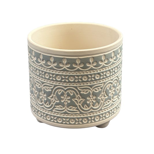 Blue Stencil with Legs Planter