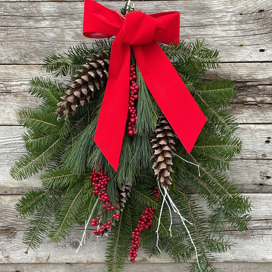 Fresh Swag  - Traditional Red With Berries & Cones