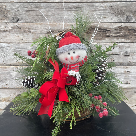 Fresh Greens Centrepiece/Centerpiece w/Snowman Face