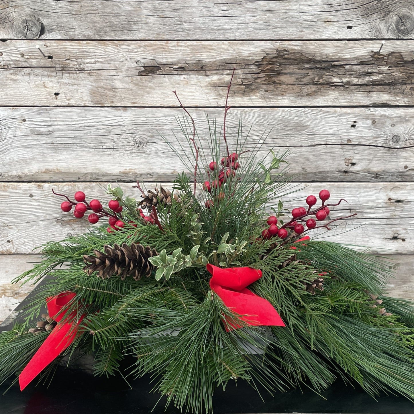 Fresh Greens Centrepiece Natural with Cones & Berries