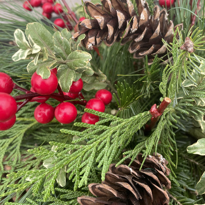Fresh Greens Centrepiece Natural with Cones & Berries