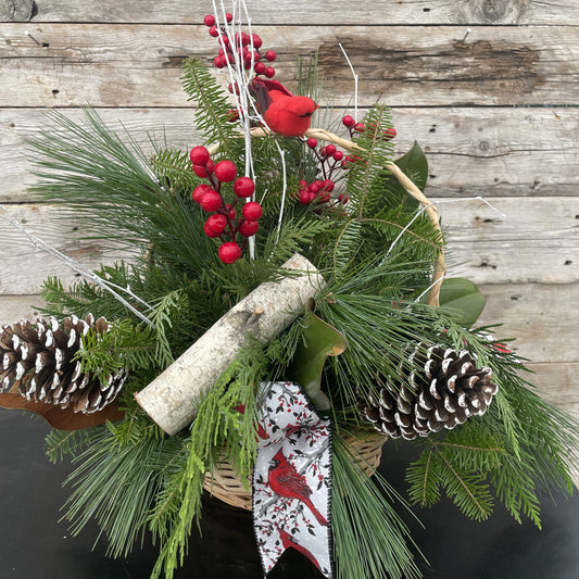Fresh Greens Centrepiece/Centerpiece - Cardinal w/Basket
