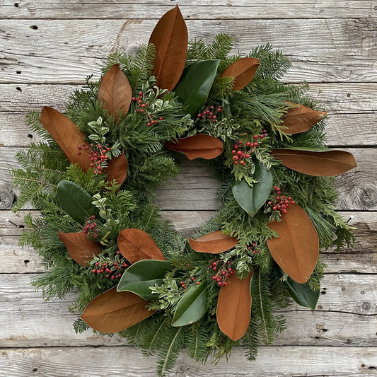 Fresh Wreath 12" Magnolia & Rosehips