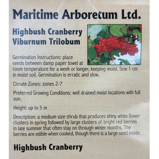 Maritime Arboretum Seed Highbush Cranberry