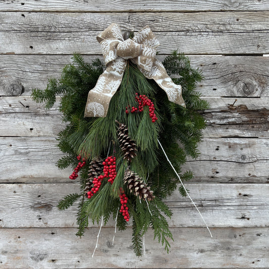 Fresh Swag  - Traditional Red With Berries & Cones