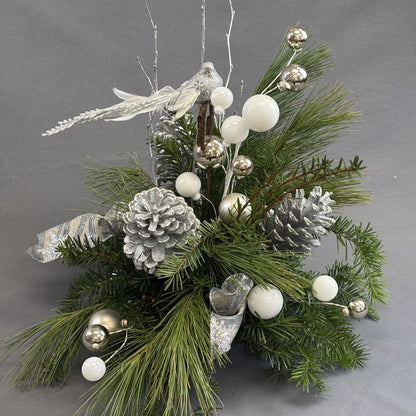 Fresh Greens Centrepiece White and Silver