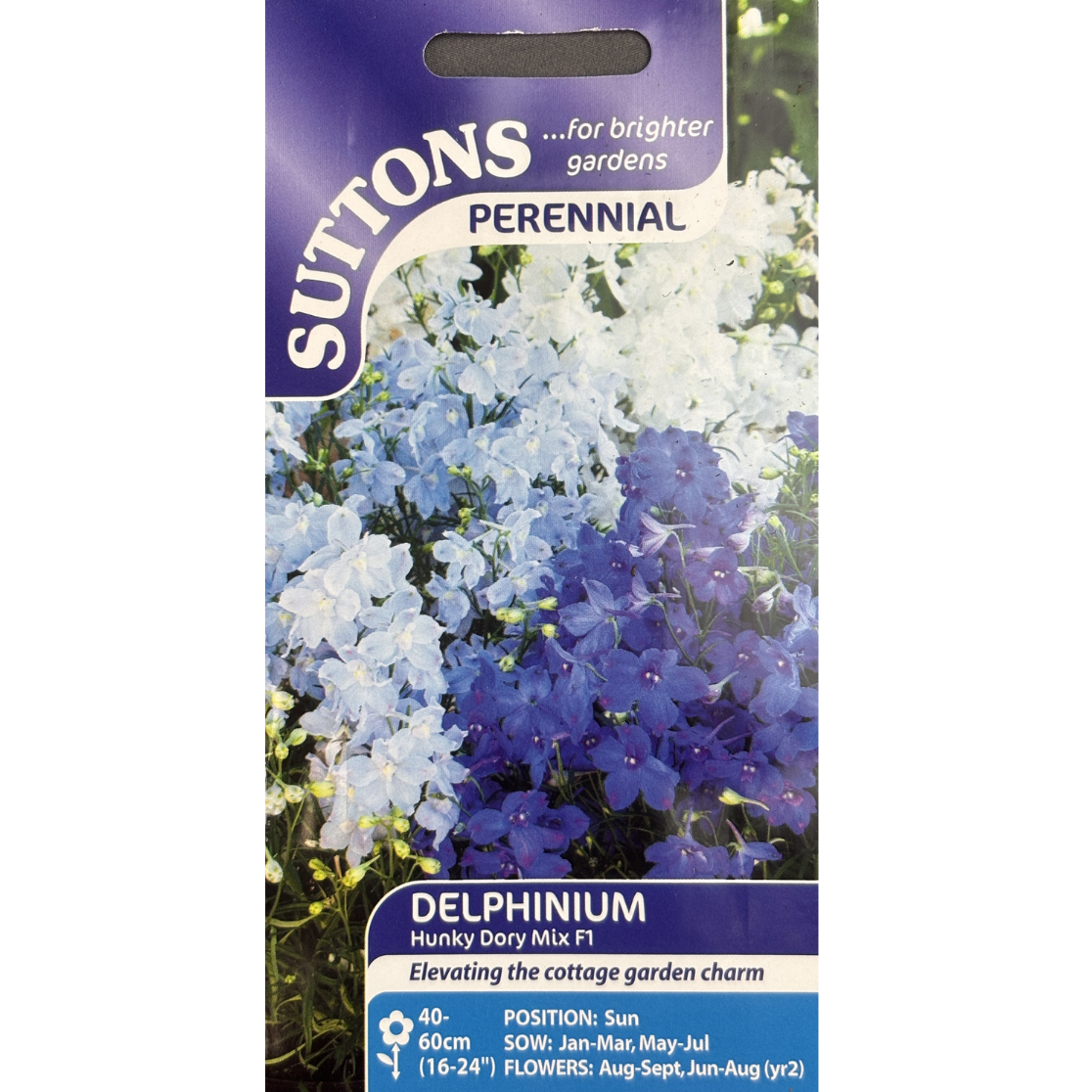 Suttons Seed Delphinium Hunky Dory Mix F1 Pkg.