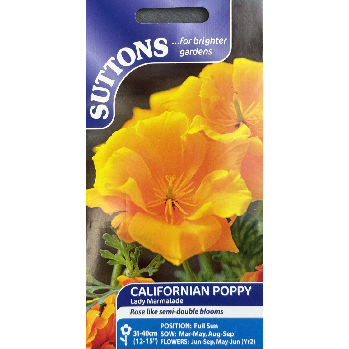 Suttons Seed Poppy Californian Lady Marmalade Pkg.