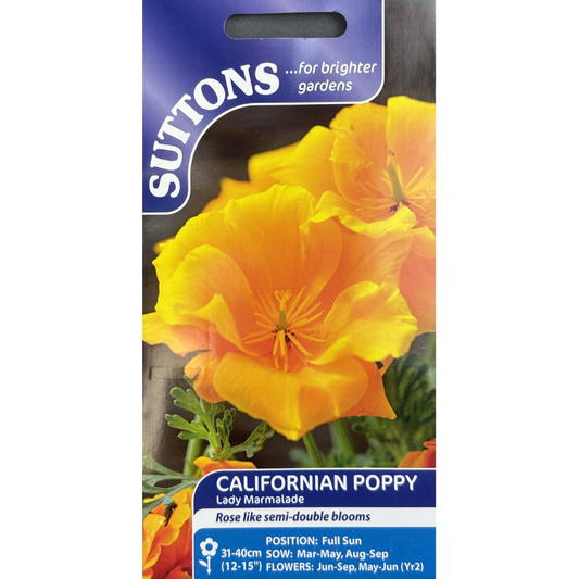 Suttons Seed Poppy Californian Lady Marmalade Pkg.