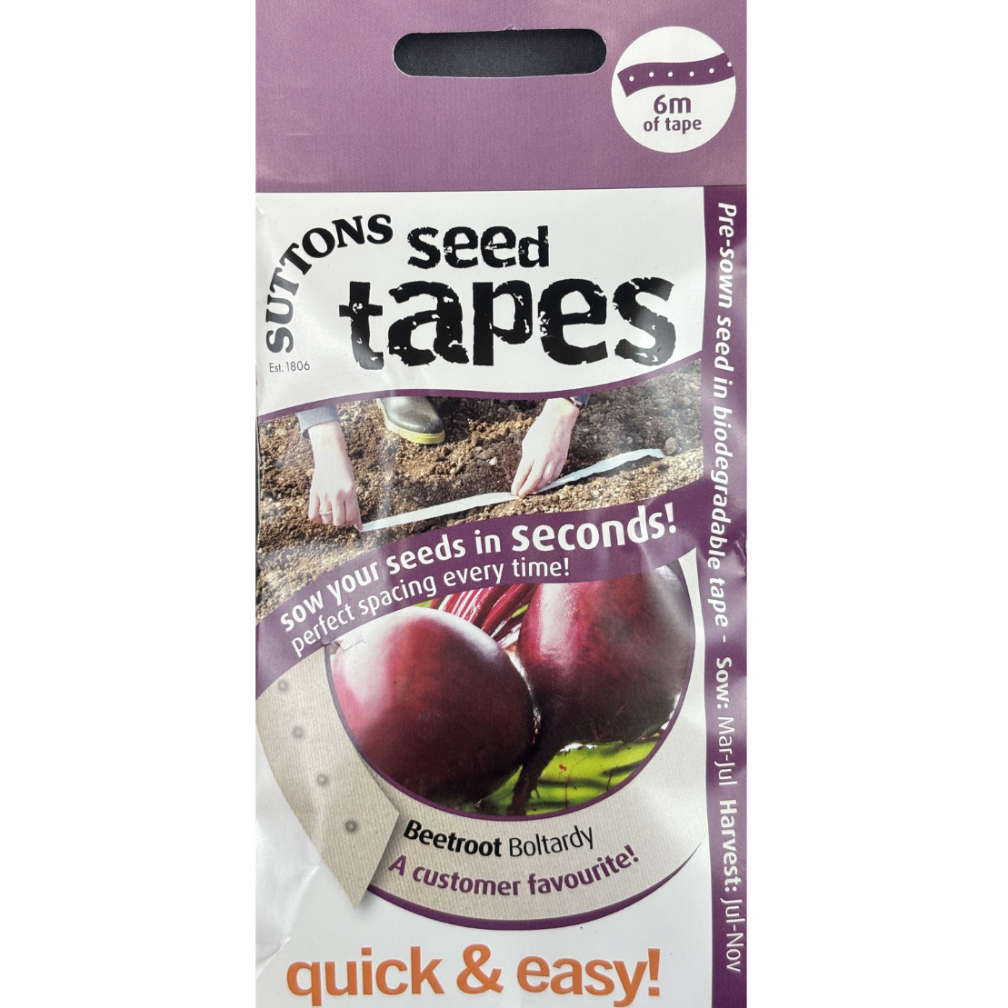 Suttons Seed Tape Beetroot Boltardy Pkg.