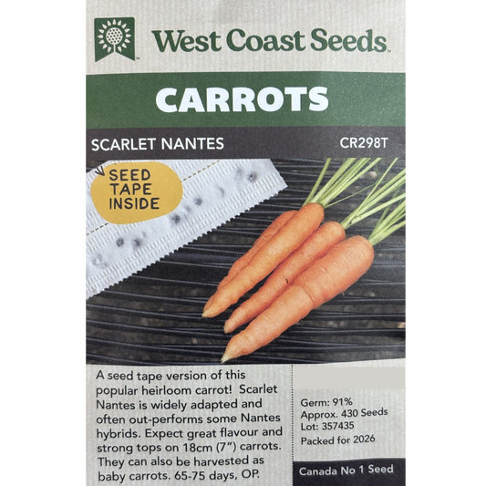 West Coast Carrots Scarlet Nantes Seed Tape