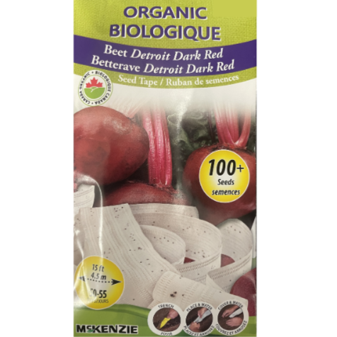 McKenzie Seed Organic Beet Detroit Dark Red Seed Tape