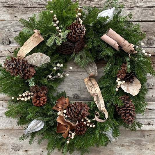 Fresh Wreath 16" Natural 'Winter Wonderland'