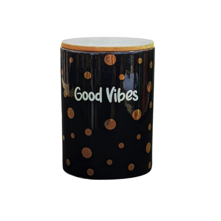 Stash Jar Black/Gold Dots Good Vibes