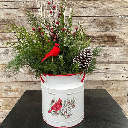Christmas Planter "Cardinal" Metal Pot 7.26x6"