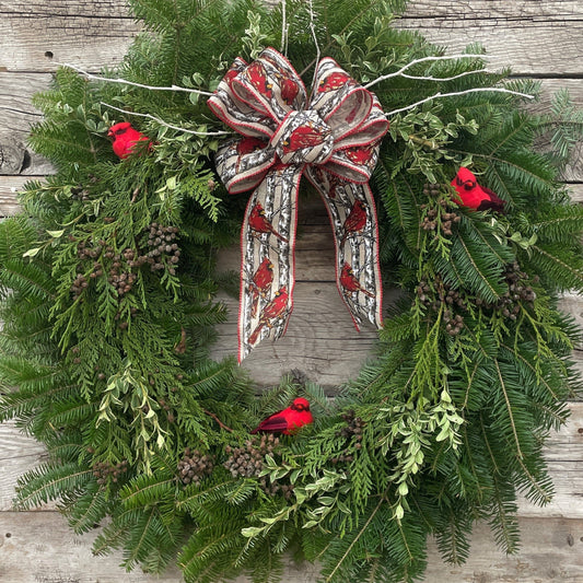 Fresh Wreath 16" Natural With Cardinals