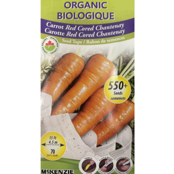 McKenzie Seed Organic Carrot Red Cored Chantenay Seed Tape