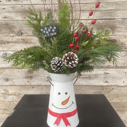 Christmas Planter Snowman Face Pot