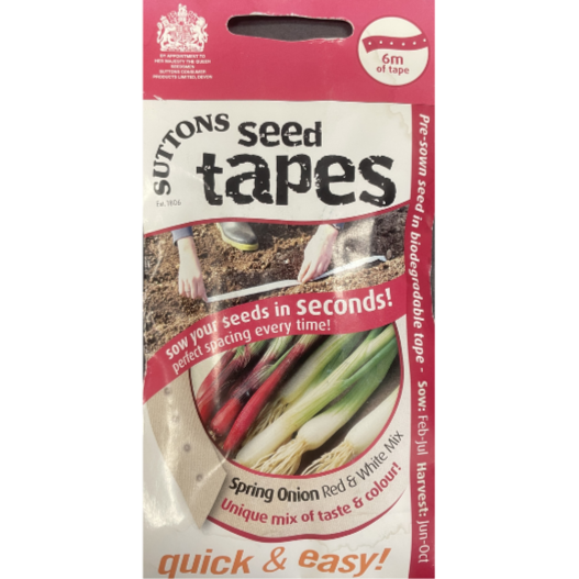 Suttons Seed Tape Spring Onion Red & White Mix