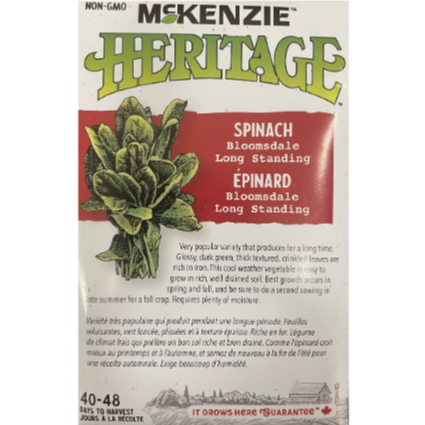 McKenzie Heritage Seed Spinach Long Standing Bloomsdale Pkg
