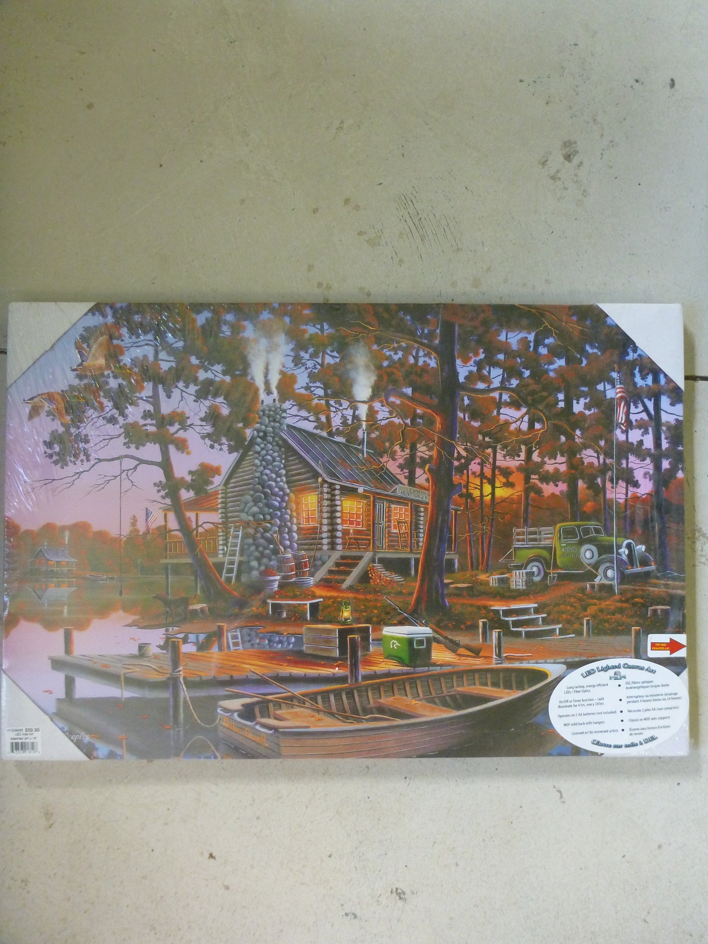 LED Wall Art 24" x 16" - Cottage & Boat At A Dock